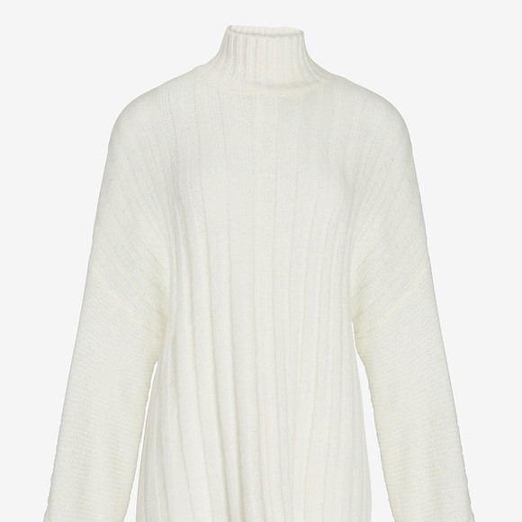 NWT Express Mixed Rib Mock Neck Tunic Sweater Off White/Ivory SZ Large - Picture 4 of 10